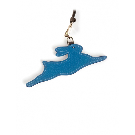 'En L'Air Clé Lièvre' Porte Clé et Charms en Cuir Nappa Cyan & Or
