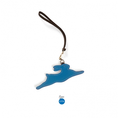 'En L'Air Clé Lièvre' Nappa Leather Key Chain and Charms Cyan & Gold