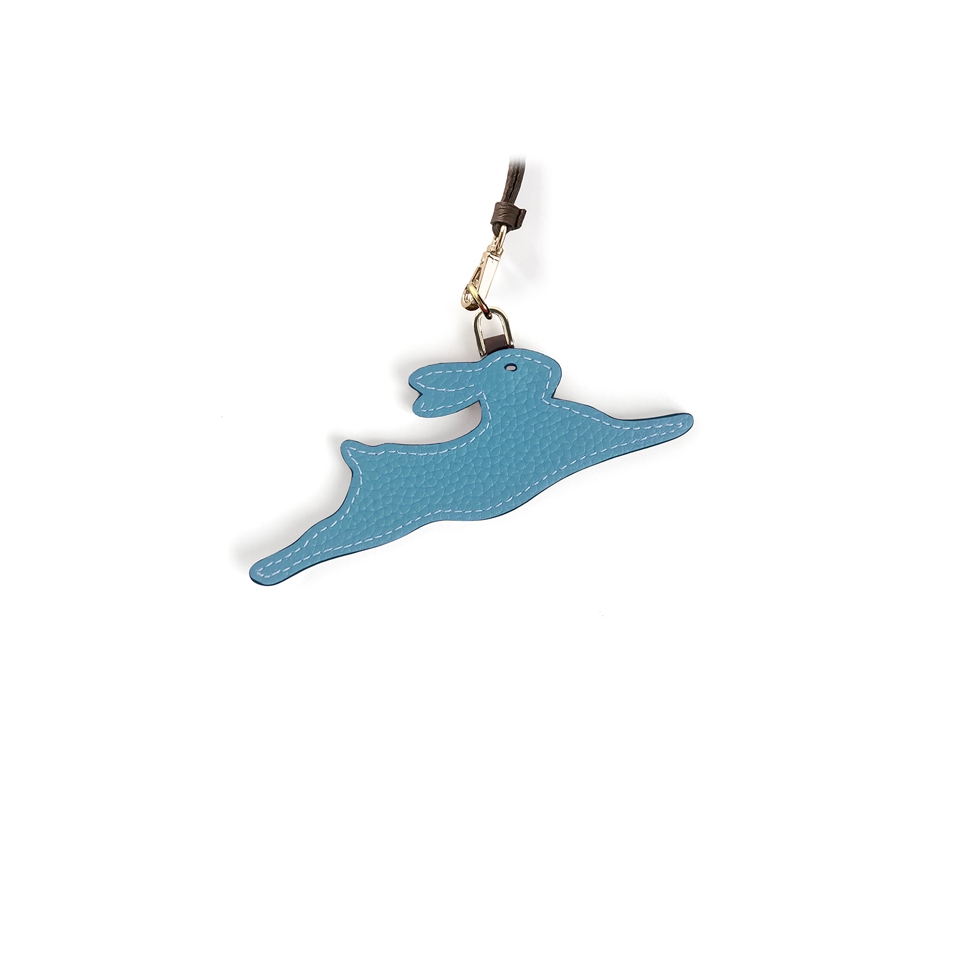 'En L'Air Clé Lièvre' Nappa Leather Key Chain and Charms Sky Blue & Gold