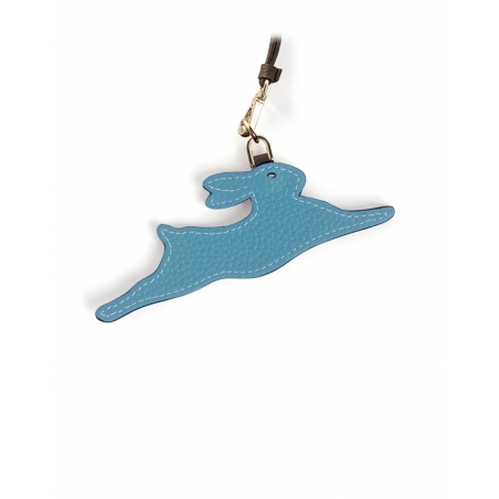 'En L'Air Clé Lièvre' Porte Clé et Charms en Cuir Nappa Azur & Or