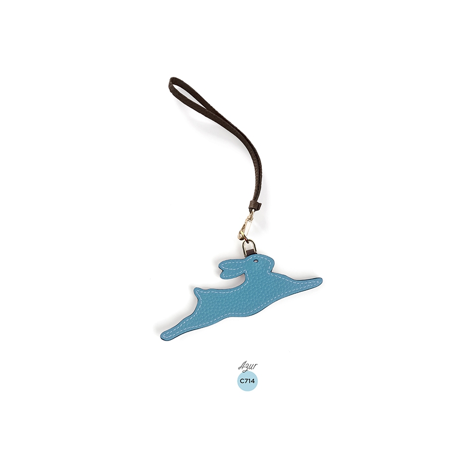 'En L'Air Clé Lièvre' Porte Clé et Charms en Cuir Nappa Azur & Or