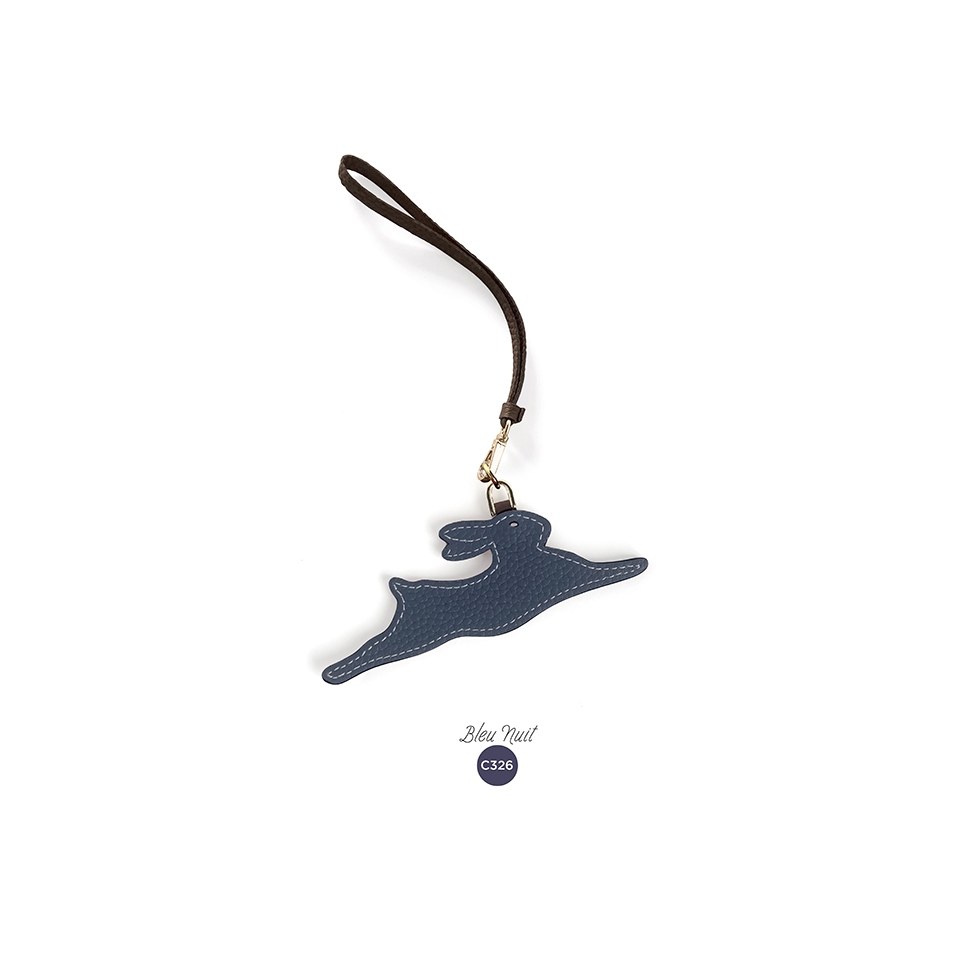 'En L'Air Clé Lièvre' Nappa Leather Key Chain and Charms Night Blue & Gold