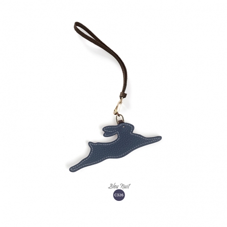 'En L'Air Clé Lièvre' Porte Clé et Charms en Cuir Nappa Bleu Nuit & Or