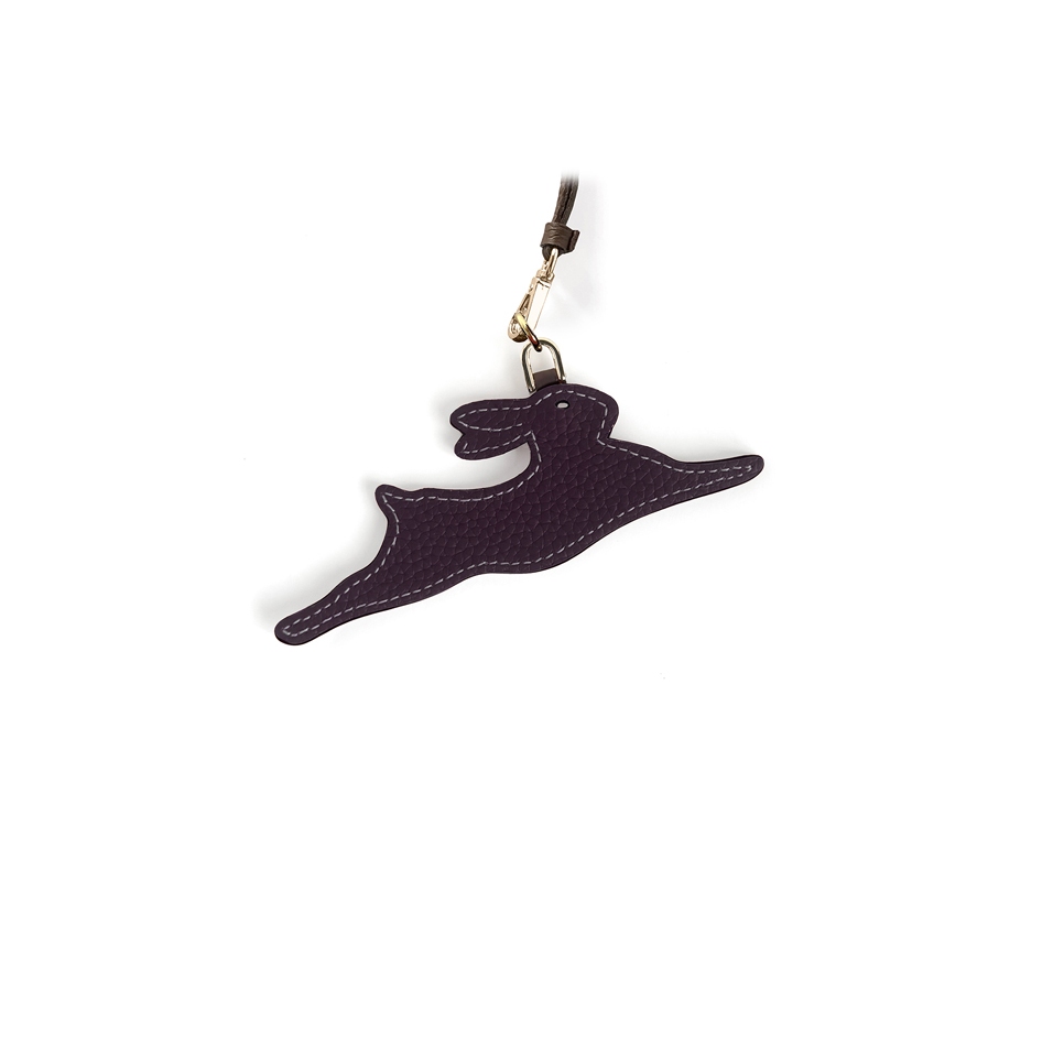 'En L'Air Clé Lièvre' Porte Clé et Charms en Cuir Nappa Cassis & Or