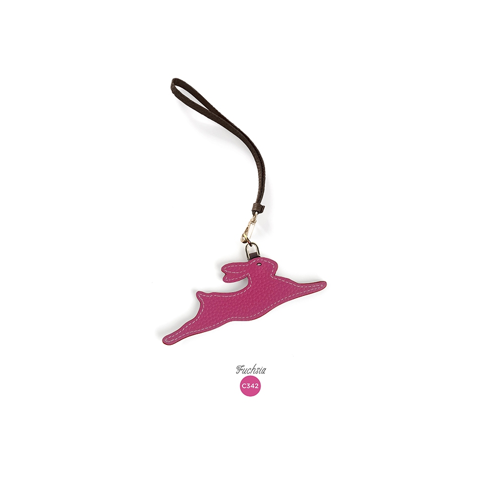 'En L'Air Clé Lièvre' Porte Clé et Charms en Cuir Nappa Fuchsia & Or