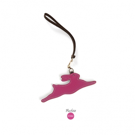 'En L'Air Clé Lièvre' Porte Clé et Charms en Cuir Nappa Fuchsia & Or