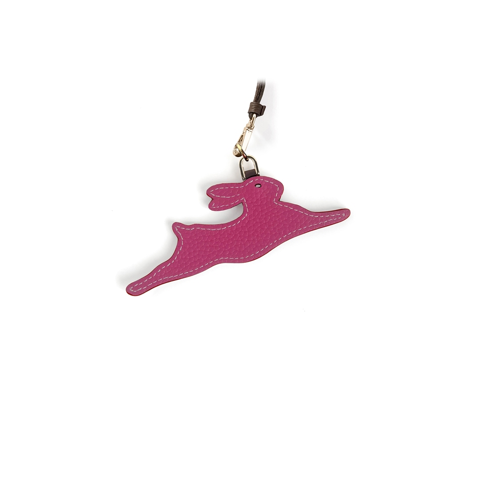 'En L'Air Clé Lièvre' Porte Clé et Charms en Cuir Nappa Fuchsia & Or