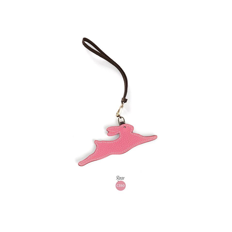 'En L'Air Clé Lièvre' Porte Clé et Charms en Cuir Nappa Rose & Or