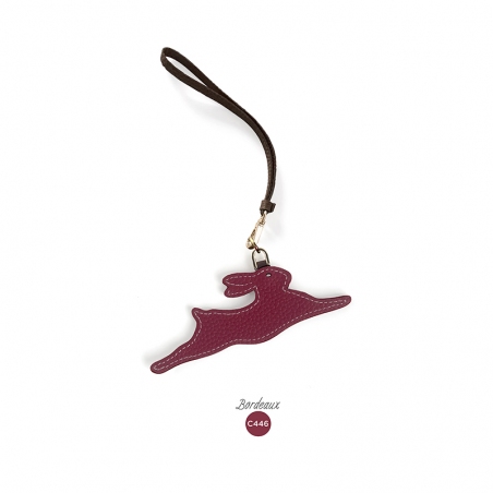 'En L'Air Clé Lièvre' Porte Clé et Charms en Cuir Nappa Bordeaux & Or