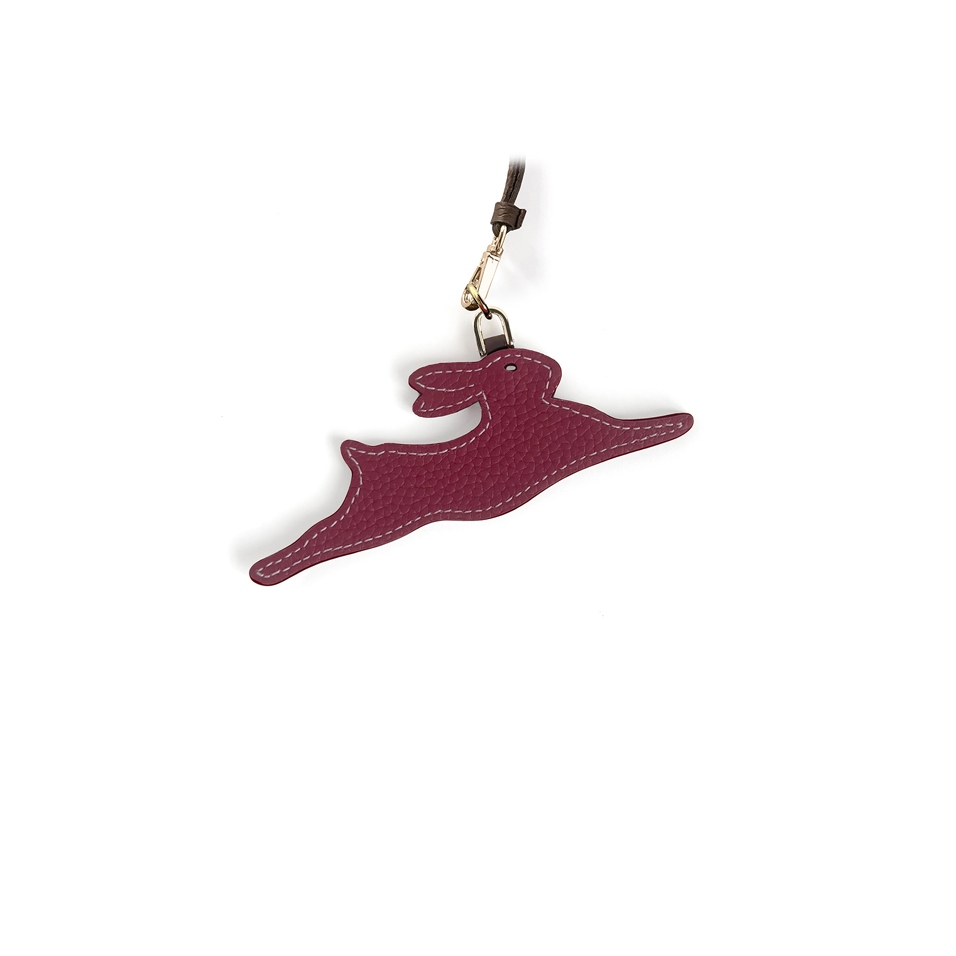 'En L'Air Clé Lièvre' Porte Clé et Charms en Cuir Nappa Bordeaux & Or