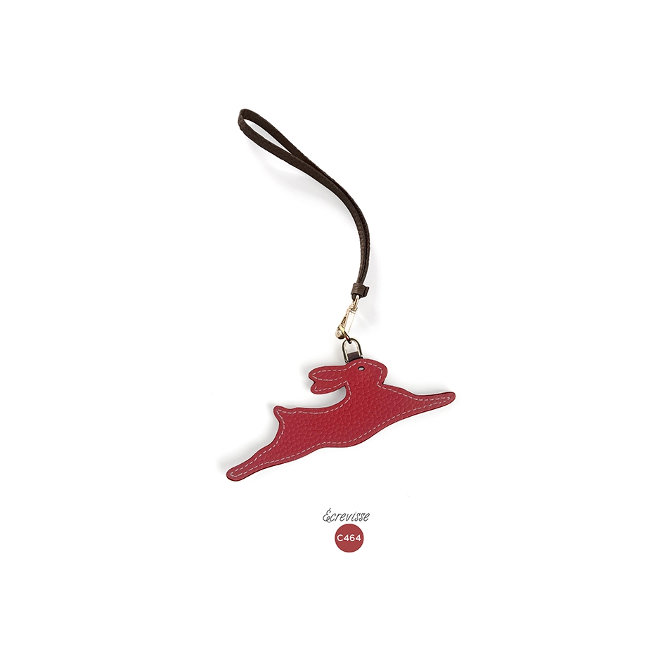 'En L'Air Clé Lièvre' Nappa Leather Key Chain and Charms Red & Gold