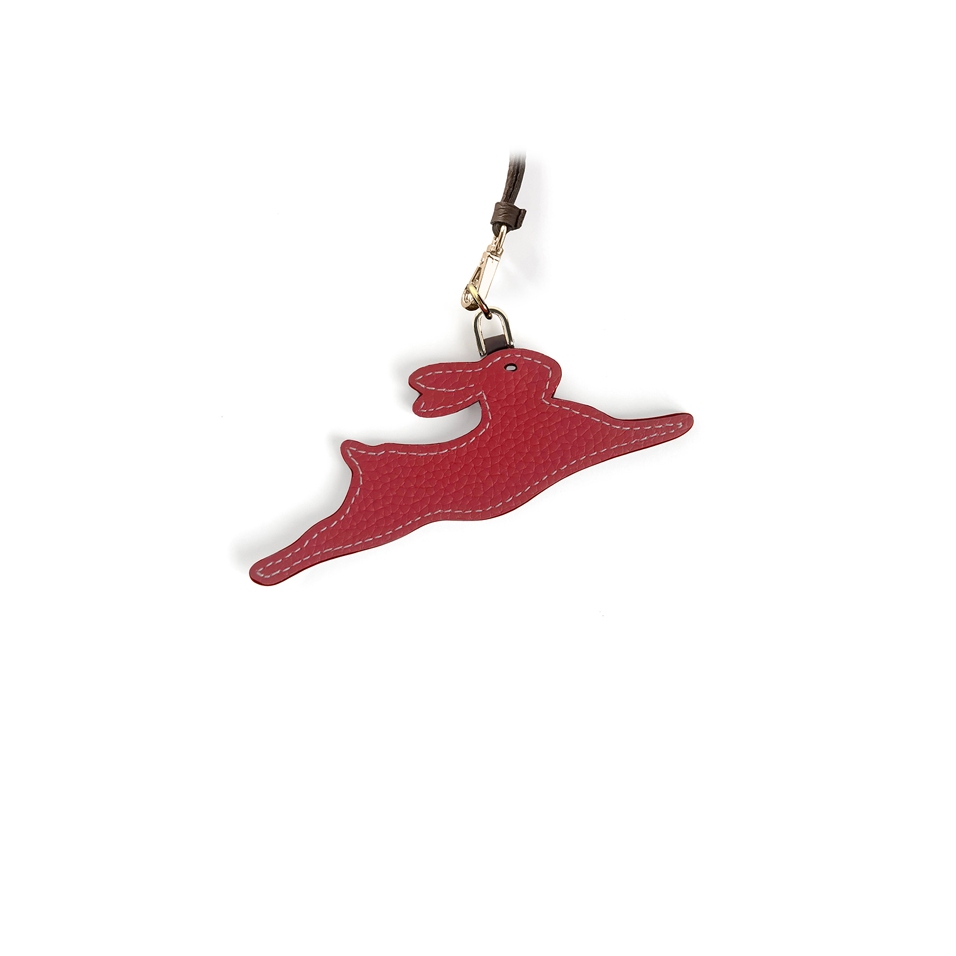 'En L'Air Clé Lièvre' Porte Clé et Charms en Cuir Nappa Écrevisse & Or