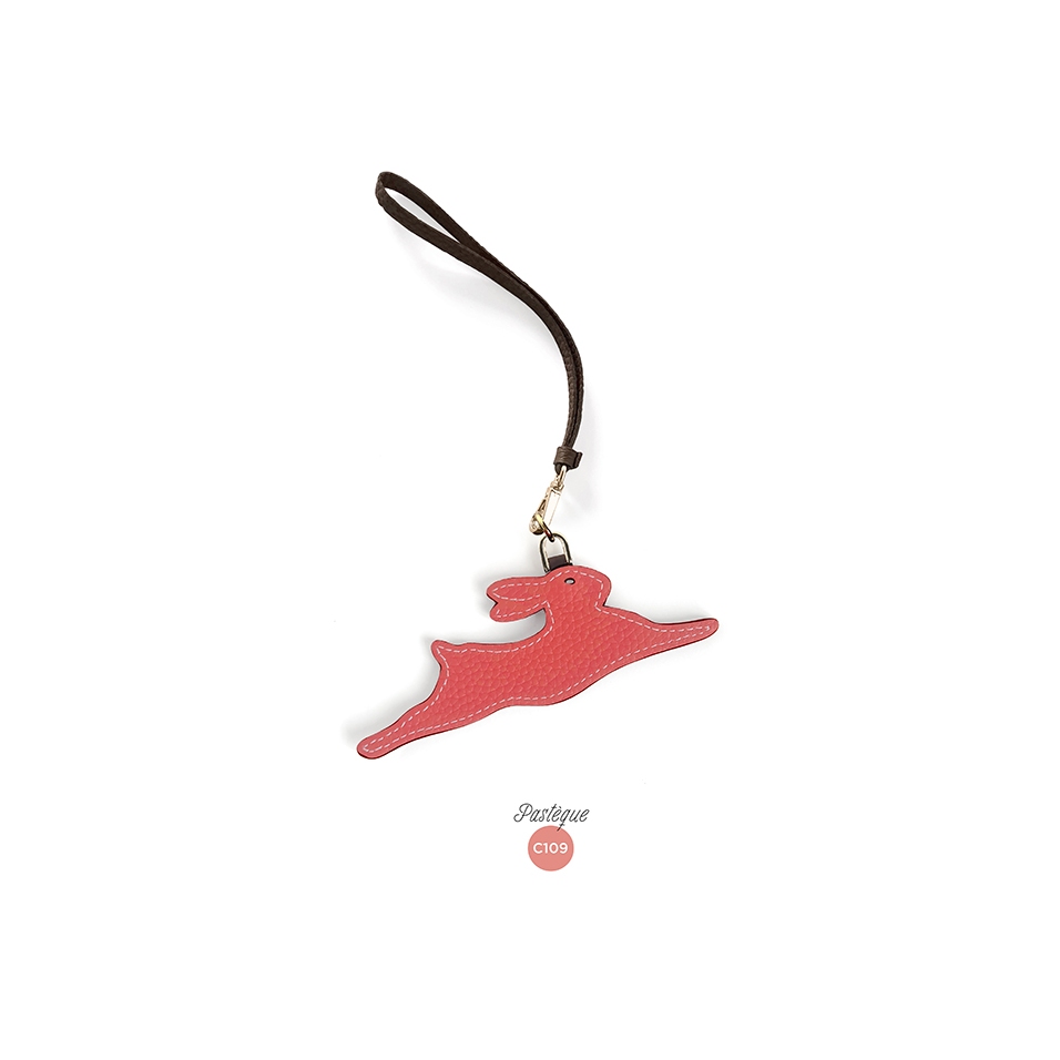'En L'Air Clé Lièvre' Porte Clé et Charms en Cuir Nappa Pastèque & Or
