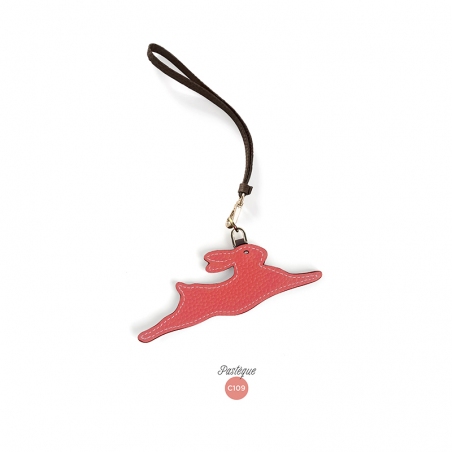 'En L'Air Clé Lièvre' Nappa Leather Key Chain and Charms Watermelon & Gold