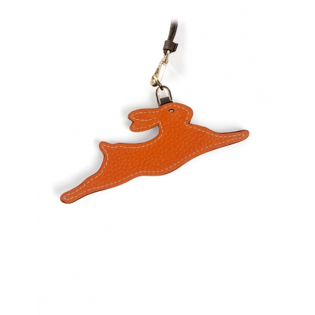'En L'Air Clé Lièvre' Porte Clé et Charms en Cuir Nappa Orange & Or