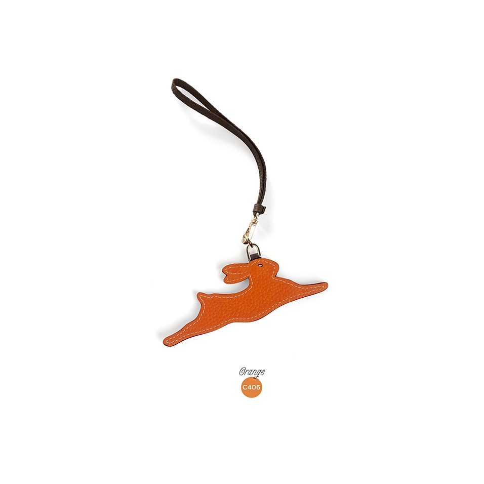 'En L'Air Clé Lièvre' Porte Clé et Charms en Cuir Nappa Orange & Or