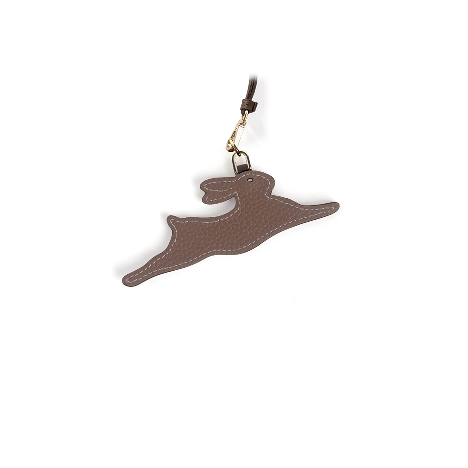 'En L'Air Clé Lièvre' Porte Clé et Charms en Cuir Nappa Volcan & Or