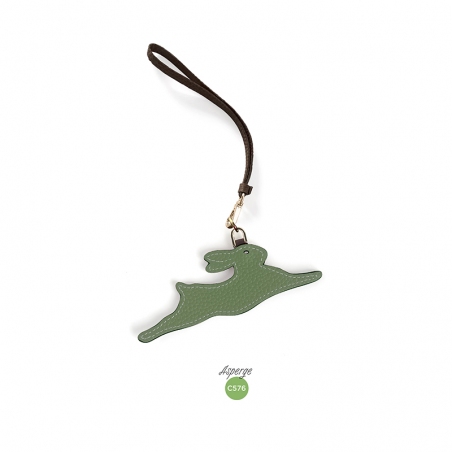 'En L'Air Clé Lièvre' Porte Clé et Charms en Cuir Nappa Asperge & Or