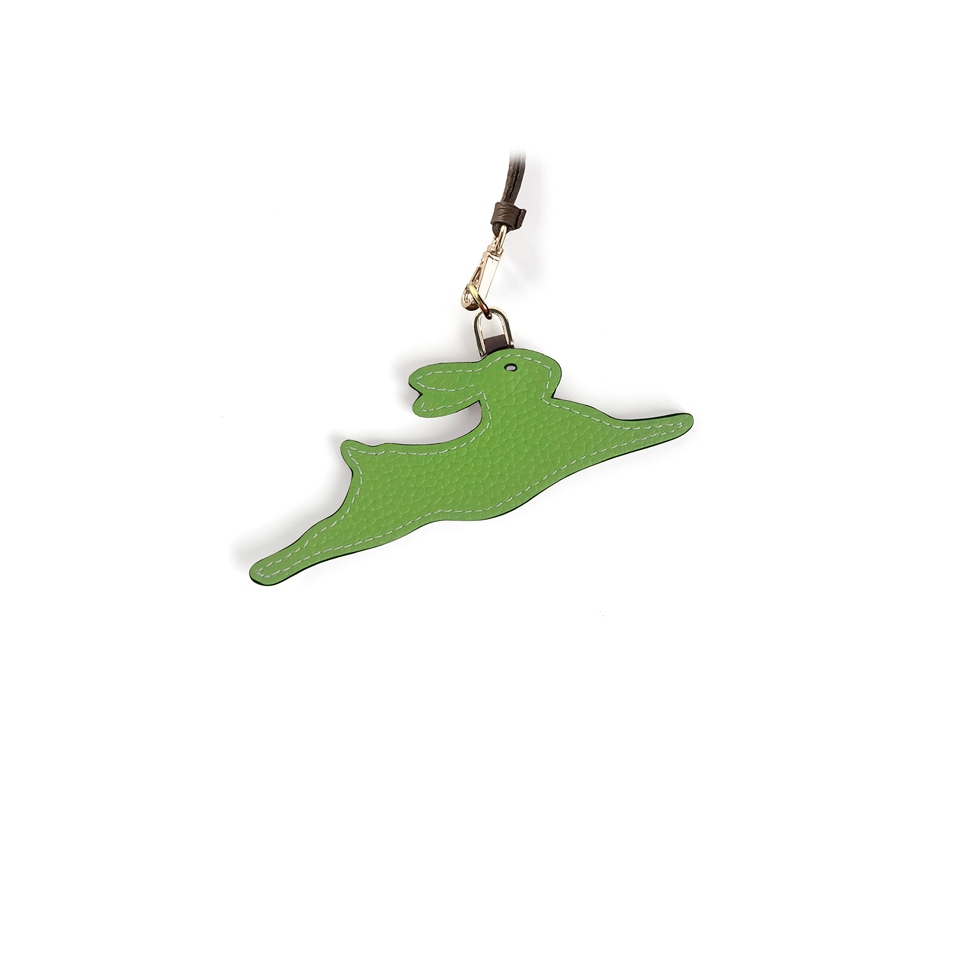 'En L'Air Clé Lièvre' Nappa Leather Key Chain and Charms Apple Green & Gold