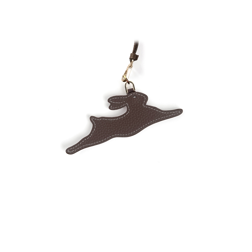 'En L'Air Clé Lièvre' Porte Clé et Charms en Cuir Nappa Chocolat & Or