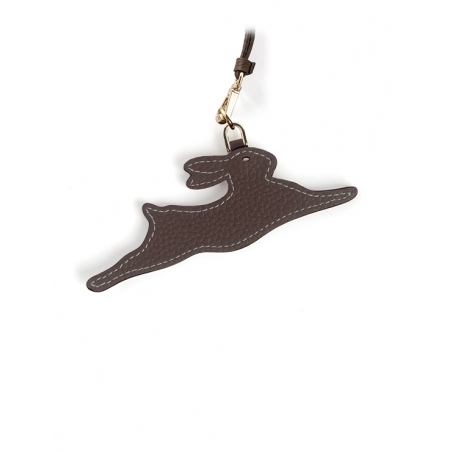 'En L'Air Clé Lièvre' Porte Clé et Charms en Cuir Nappa Chocolat & Or