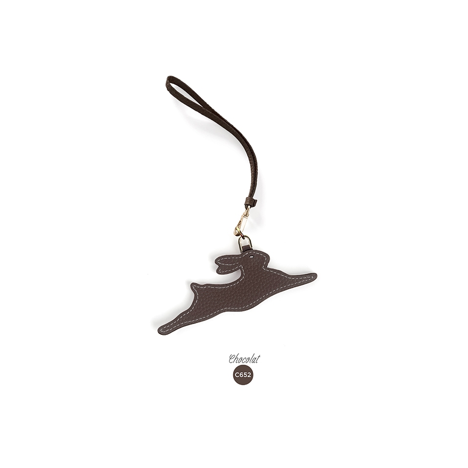 'En L'Air Clé Lièvre' Porte Clé et Charms en Cuir Nappa Chocolat & Or