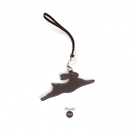 'En L'Air Clé Lièvre' Porte Clé et Charms en Cuir Nappa Chocolat & Or