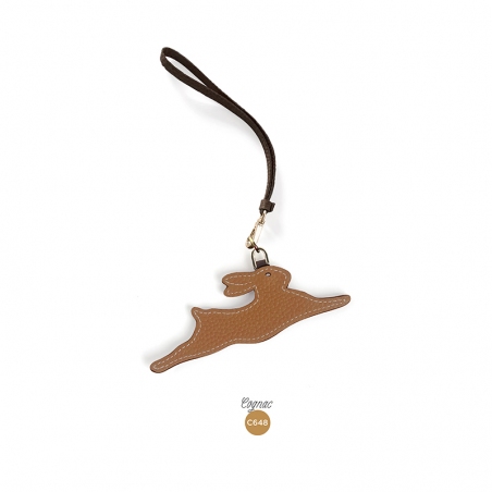 'En L'Air Clé Lièvre' Porte Clé et Charms en Cuir Nappa Cognac & Or