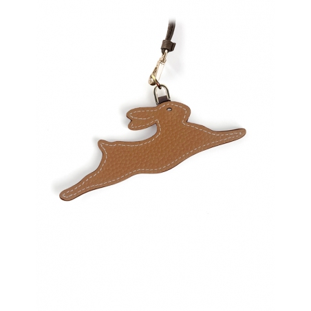 'En L'Air Clé Lièvre' Nappa Leather Key Chain and Charms Cognac & Gold