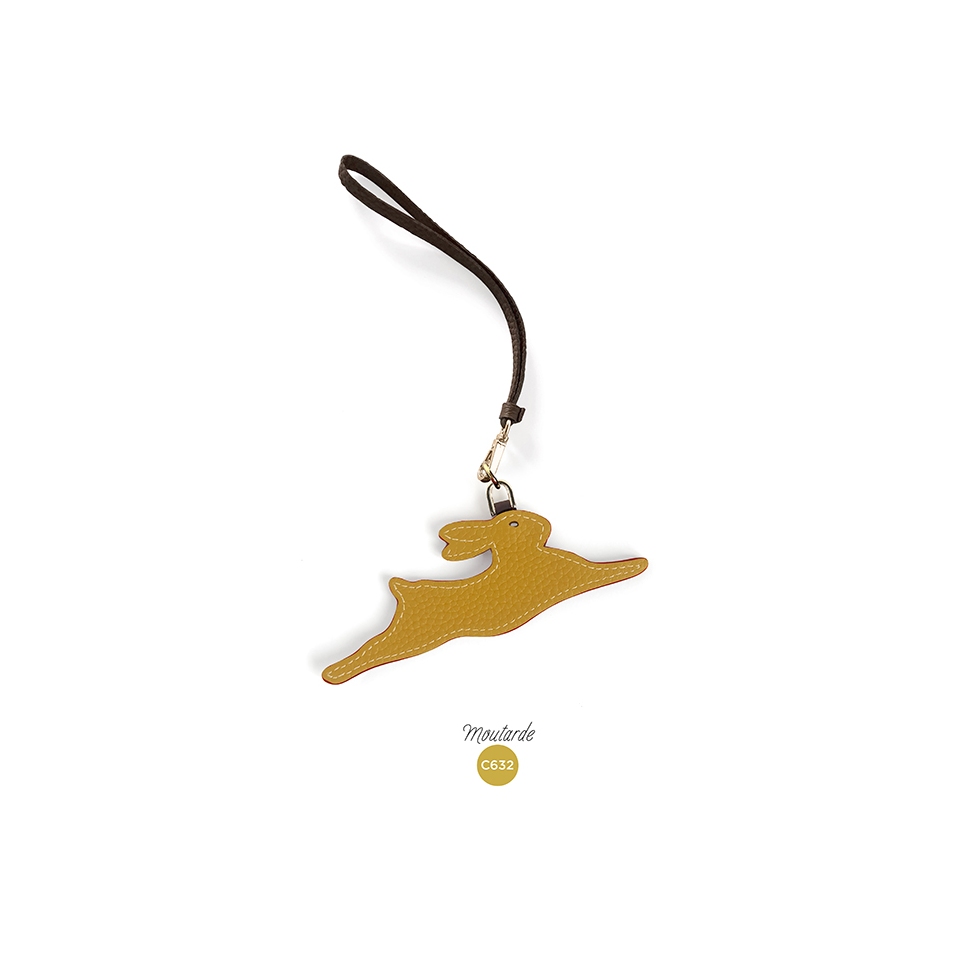 'En L'Air Clé Lièvre' Porte Clé et Charms en Cuir Nappa Moutarde & Or