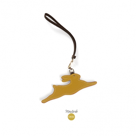 'En L'Air Clé Lièvre' Porte Clé et Charms en Cuir Nappa Moutarde & Or
