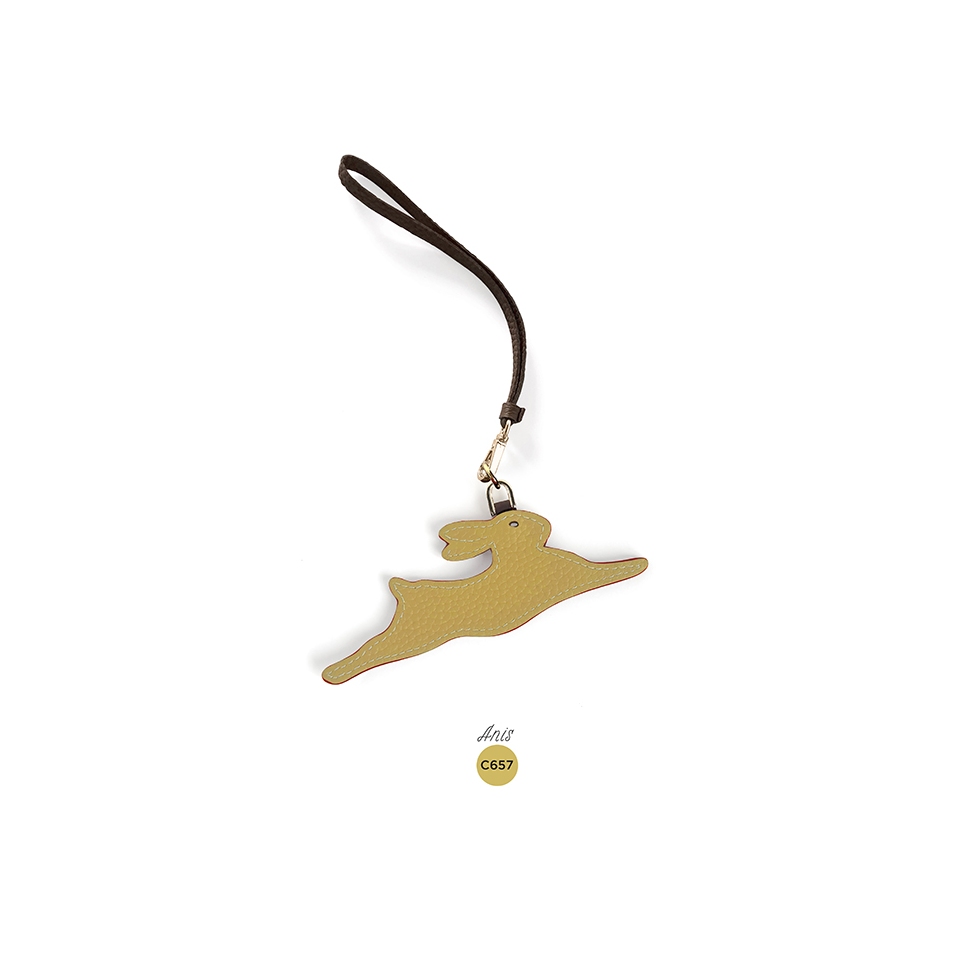 'En L'Air Clé Lièvre' Porte Clé et Charms en Cuir Nappa Anis & Or