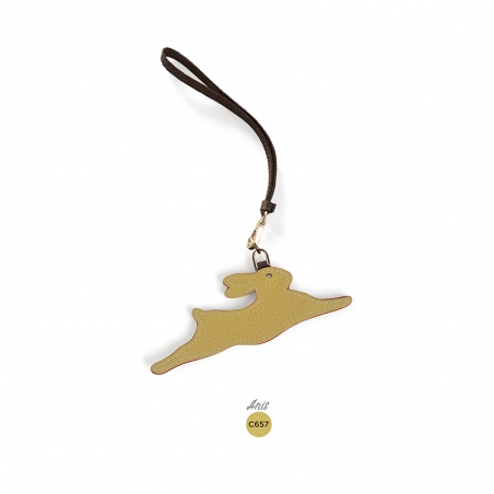 'En L'Air Clé Lièvre' Porte Clé et Charms en Cuir Nappa Anis & Or