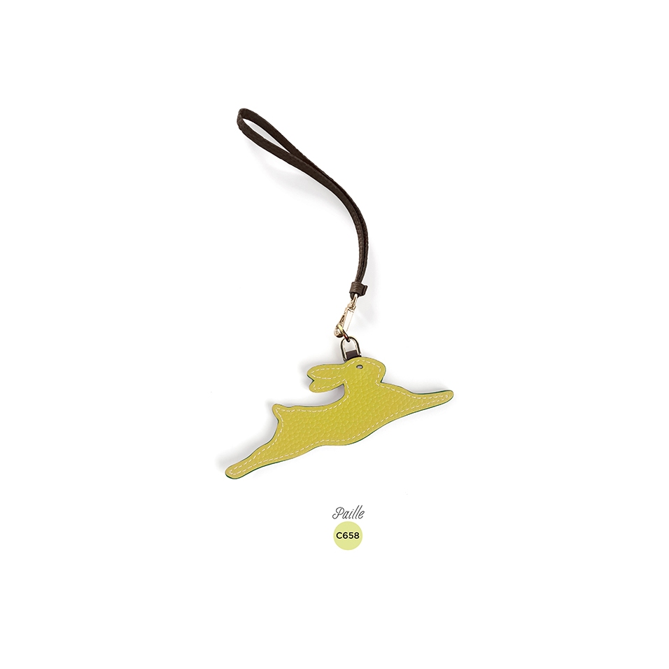 'En L'Air Clé Lièvre' Porte Clé et Charms en Cuir Nappa Paille & Or