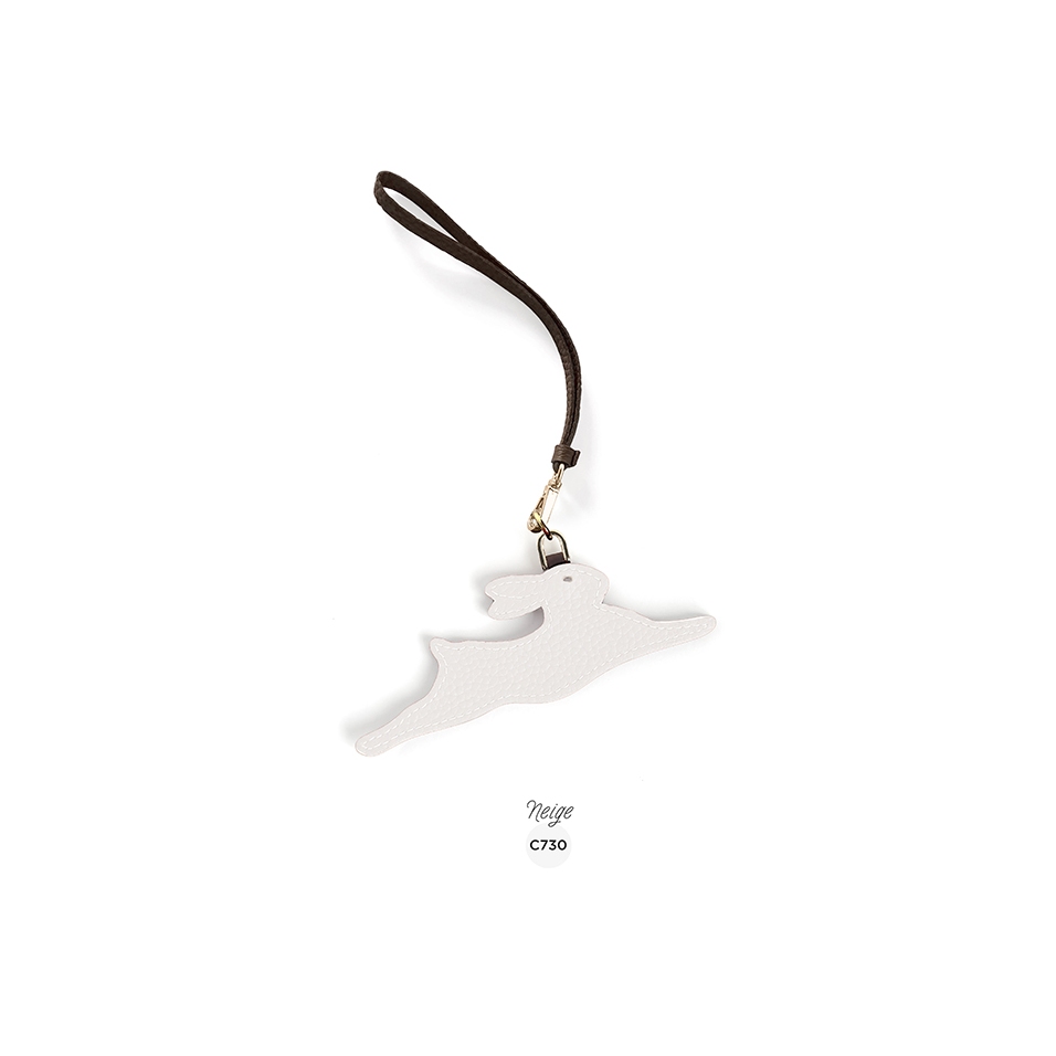 'En L'Air Clé Lièvre' Nappa Leather Key Chain and Charms Snow White & Gold