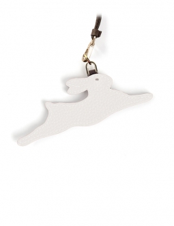 'En L'Air Clé Lièvre' Porte Clé et Charms en Cuir Nappa Neige & Or