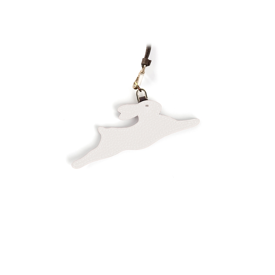 'En L'Air Clé Lièvre' Porte Clé et Charms en Cuir Nappa Neige & Or