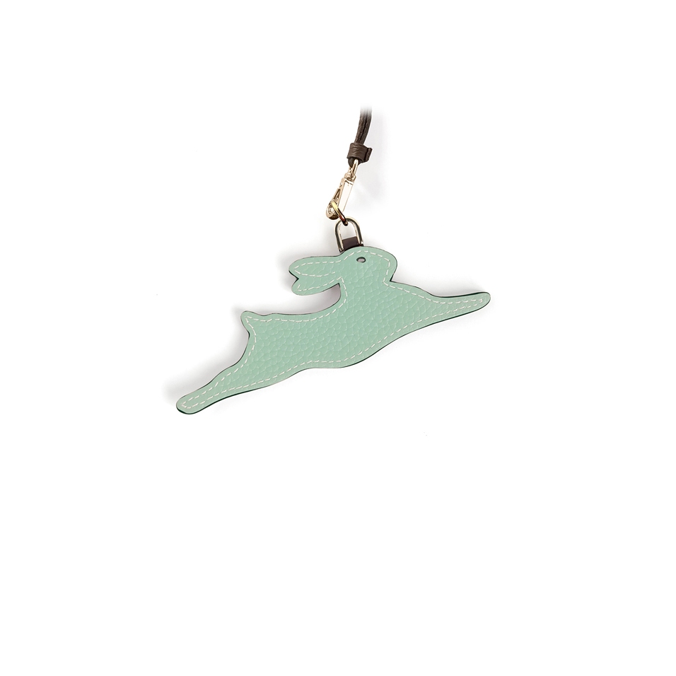 'En L'Air Clé Lièvre' Porte Clé et Charms en Cuir Nappa Opaline & Or