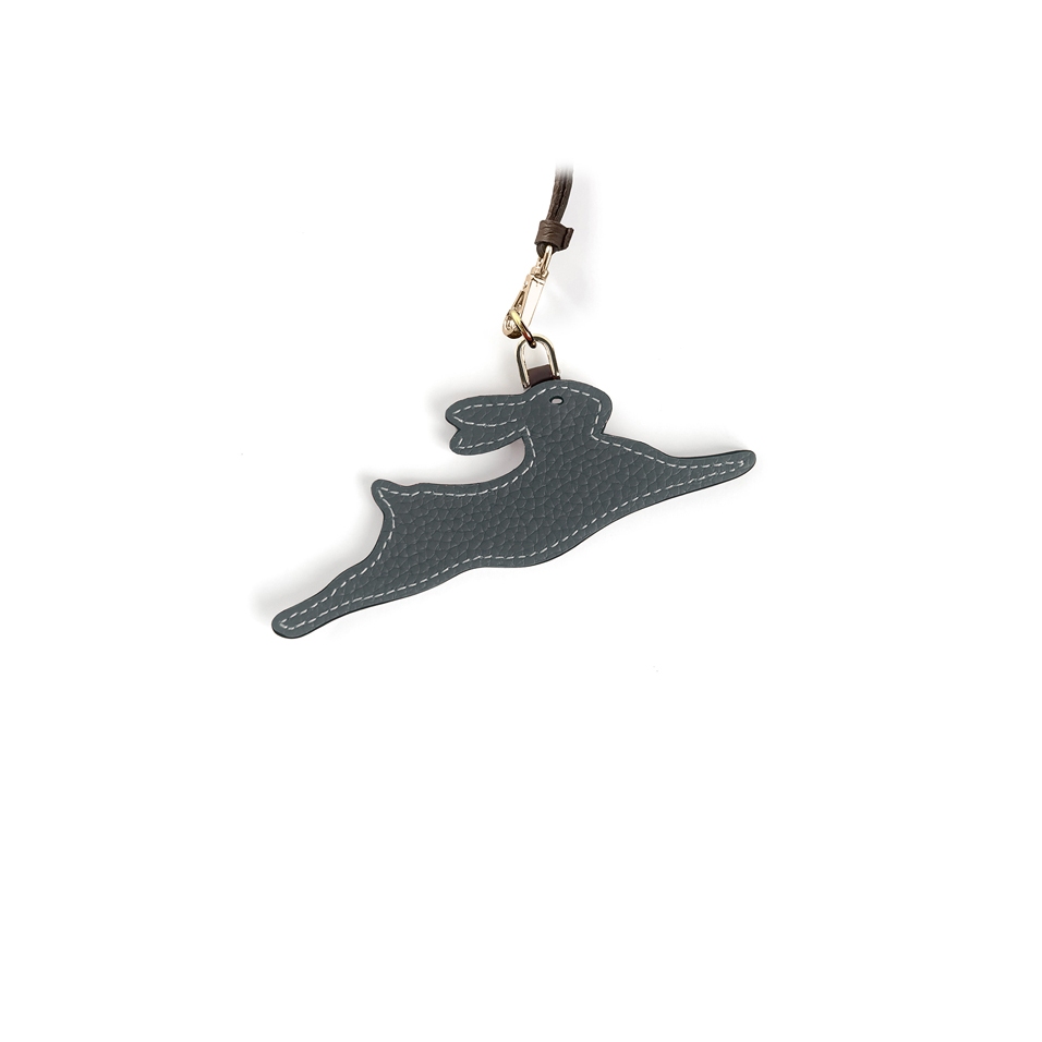 'En L'Air Clé Lièvre' Porte Clé et Charms en Cuir Nappa Ardoise & Or