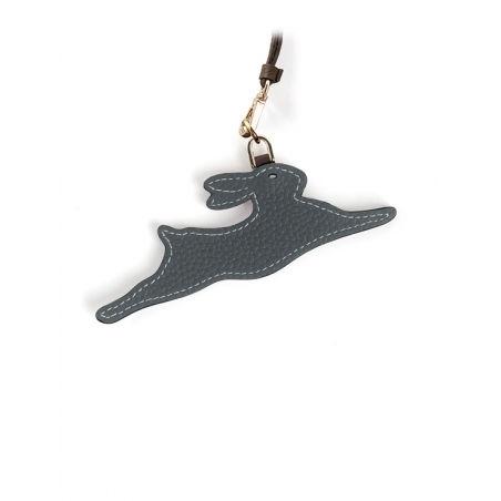 'En L'Air Clé Lièvre' Nappa Leather Key Chain and Charms Ardoise & Gold