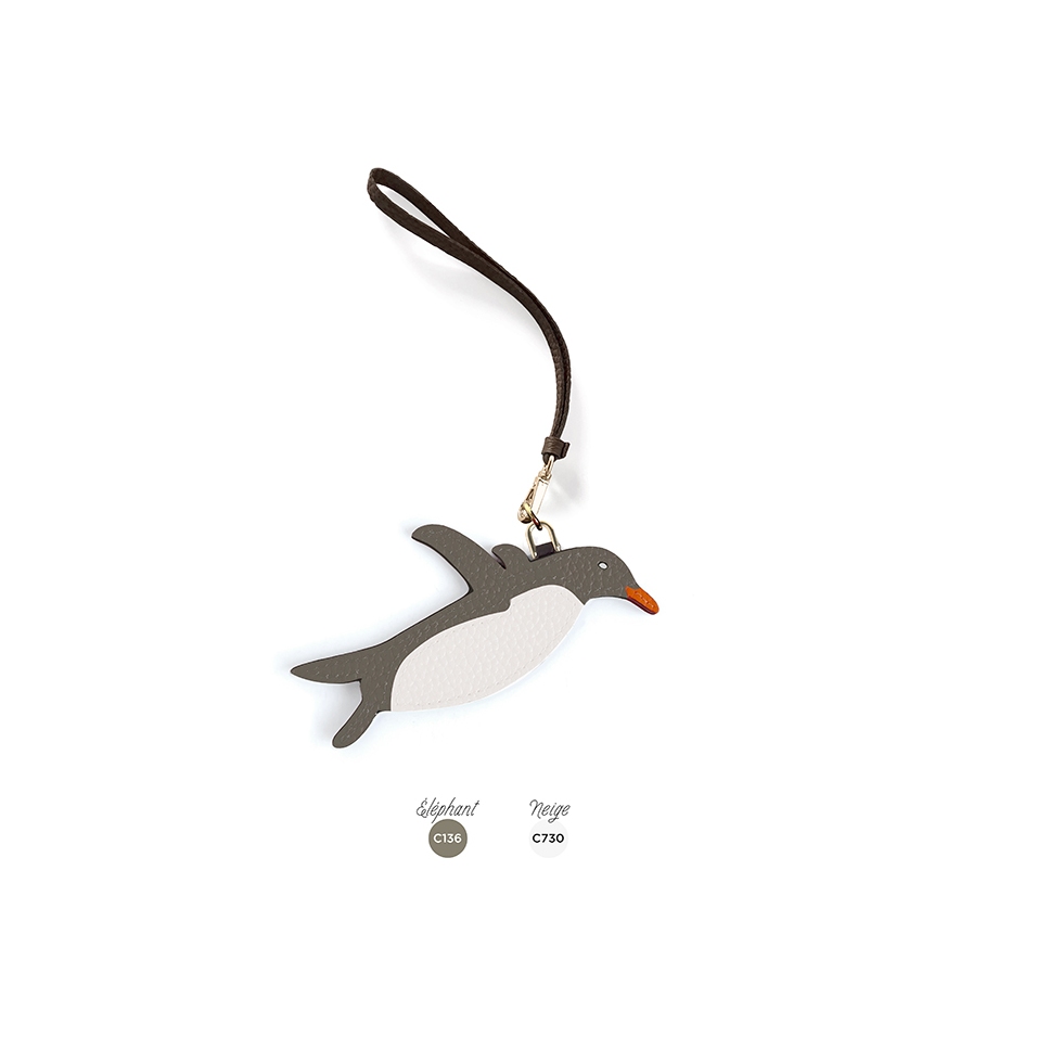 'En L'Air Clé Pingouin' Nappa Leather Key Chain and Charms Elephant Grey & Gold