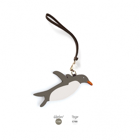 'En L'Air Clé Pingouin' Nappa Leather Key Chain and Charms Elephant Grey & Gold