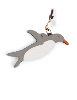 'En L'Air Clé Pingouin' Porte Clé et Charms en Cuir Nappa Perle & Or