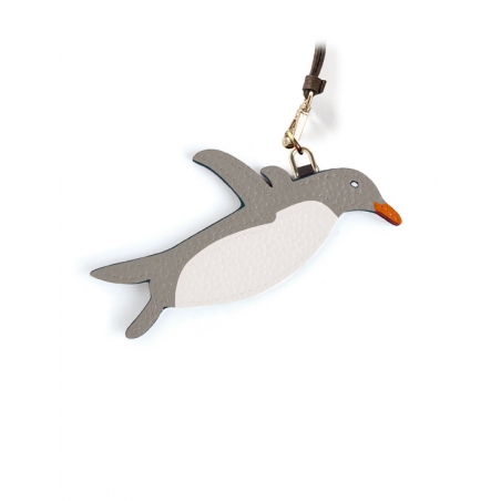 'En L'Air Clé Pingouin' Nappa Leather Key Chain and Charms Pearl Grey & Gold