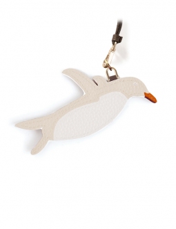 'En L'Air Clé Pingouin' Porte Clé et Charms en Cuir Nappa Crème & Or