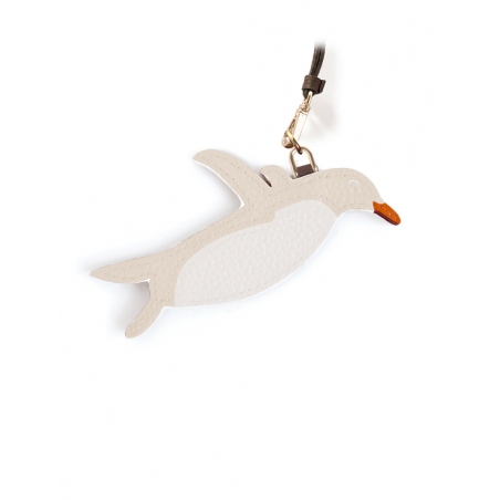 'En L'Air Clé Pingouin' Nappa Leather Key Chain and Charms Cream & Gold