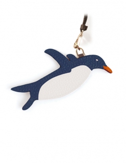 'En L'Air Clé Pingouin' Porte Clé et Charms en Cuir Nappa Marine & Or