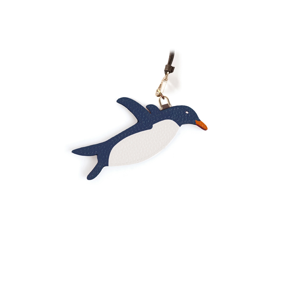 'En L'Air Clé Pingouin' Nappa Leather Key Chain and Charms Navy Blue & Gold