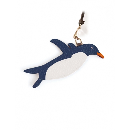 'En L'Air Clé Pingouin' Nappa Leather Key Chain and Charms Navy Blue & Gold