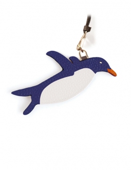 'En L'Air Clé Pingouin' Porte Clé et Charms en Cuir Nappa Bleu Profond & Or